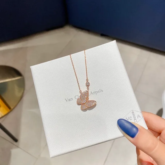 Van Cleef & Arpels فراشة Pavé الماس ذهب وردي قلادة 8