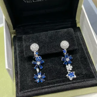 Van Cleef & Arpels Floral Motif Pavé Blue and White Diamond Earrings