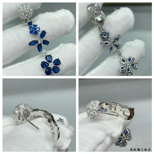 Van Cleef & Arpels Floral Motif Pavé Blue and White Diamond Earrings 2