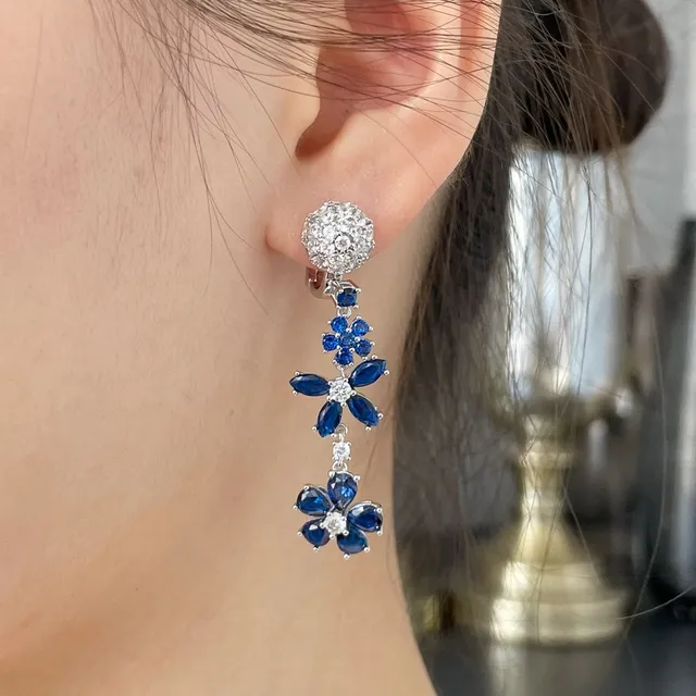 Van Cleef & Arpels Floral Motif Pavé Blue and White Diamond Earrings 8