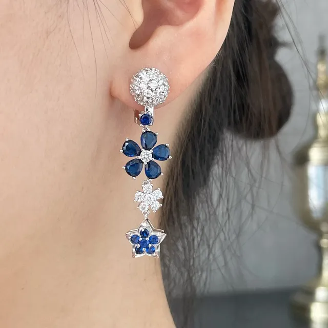 Van Cleef & Arpels Floral Motif Pavé Blue and White Diamond Earrings 9