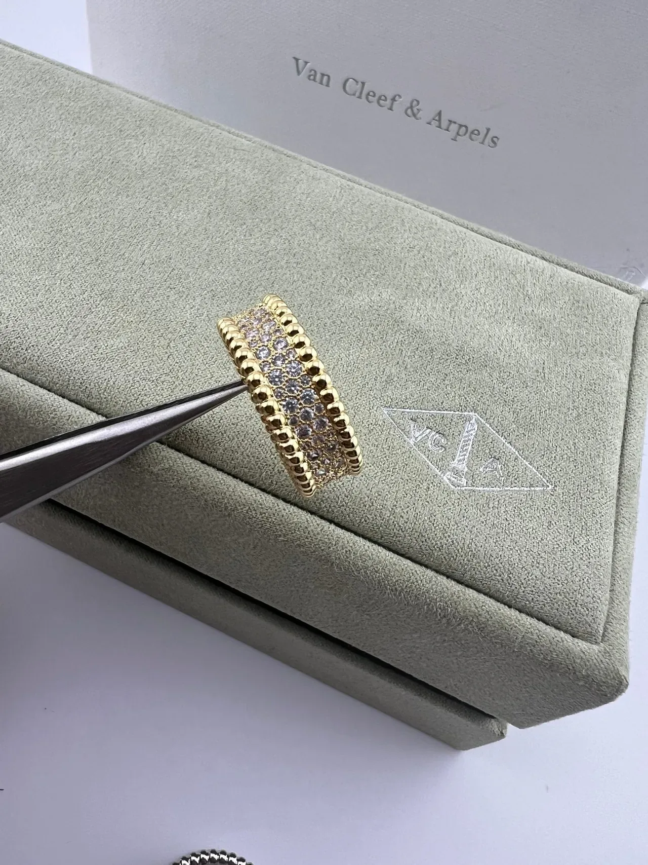 Van Cleef & Arpels Gold Silver Multi-Row Pavé-Set Beaded Edges Ring 2