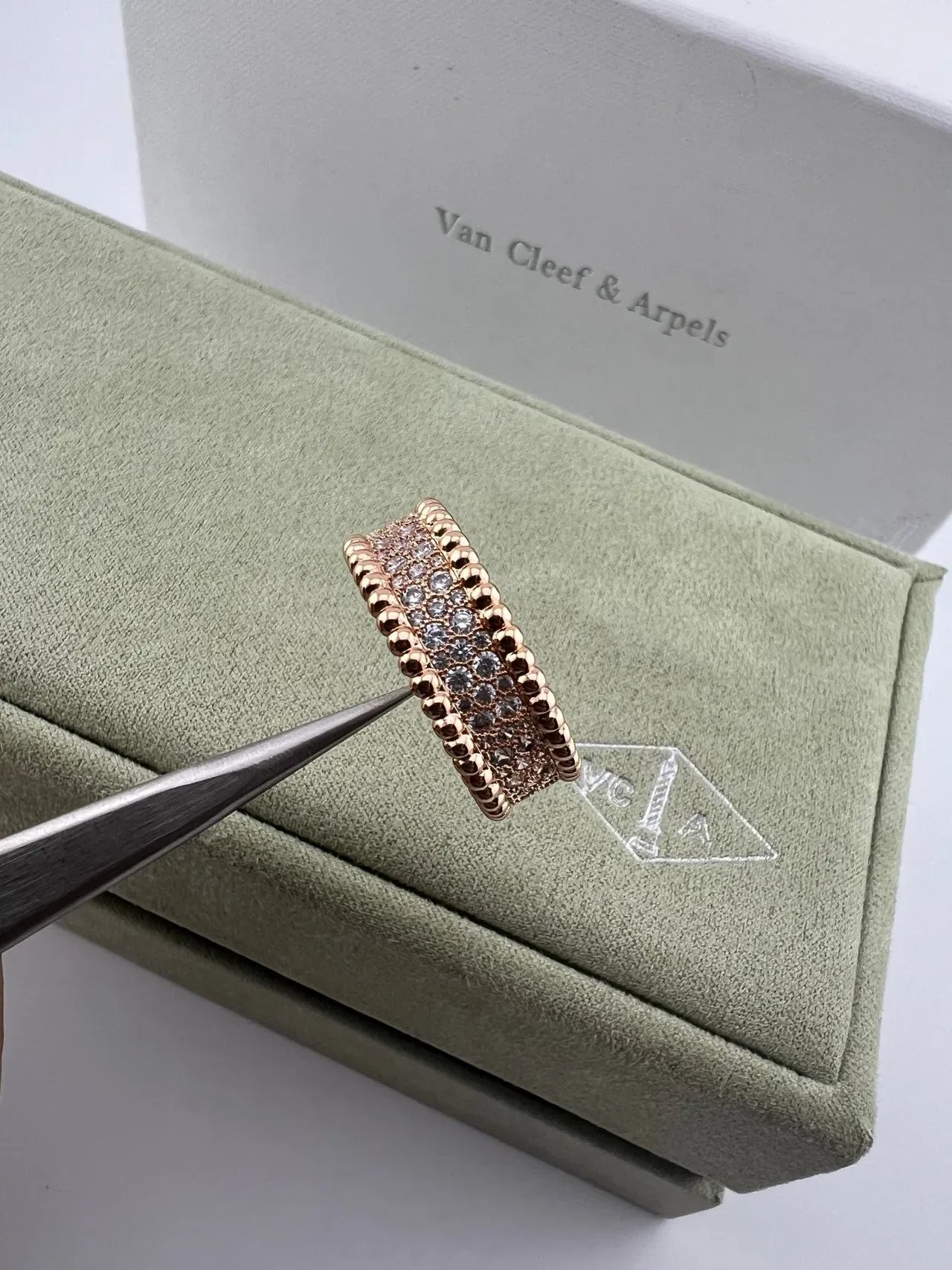 Van Cleef & Arpels Gold Silver Multi-Row Pavé-Set Beaded Edges Ring 4