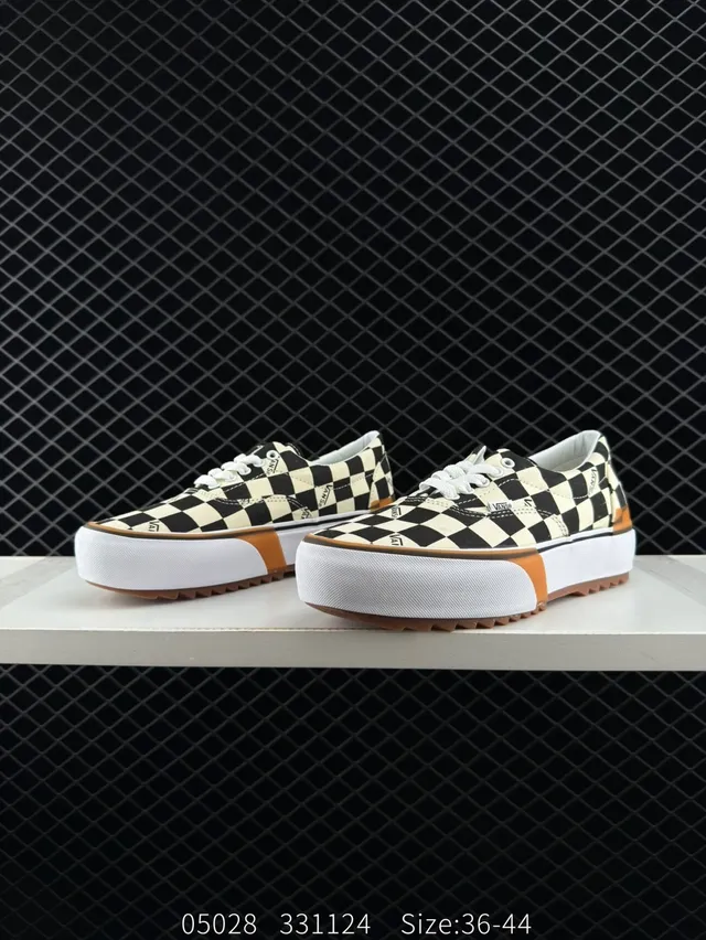 Vans Plataforma Low-Top Checkerboard Preto Branco Tênis de Skateboard 3