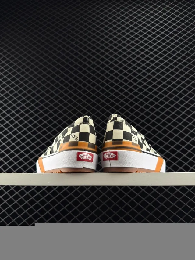 Vans Plataforma Low-Top Checkerboard Preto Branco Tênis de Skateboard 4