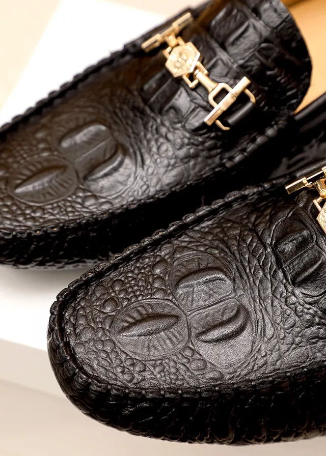 Versace Black Gold Crocodile-Embossed Leather Horsebit Buckle Loafer 5
