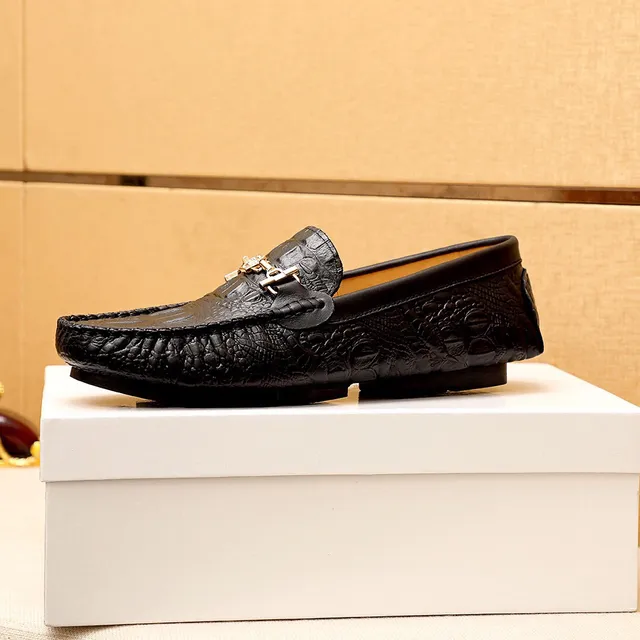 Versace Black Gold Crocodile-Embossed Leather Horsebit Buckle Loafer 6