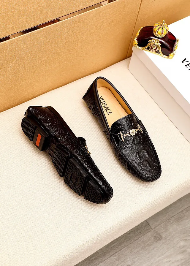 Versace Black Gold Crocodile-Embossed Leather Horsebit Buckle Loafer 9