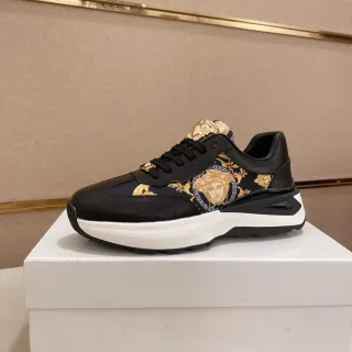 Versace Preto Dourado Medusa-Print Painel Lateral Hardware Estilo de vida tênis