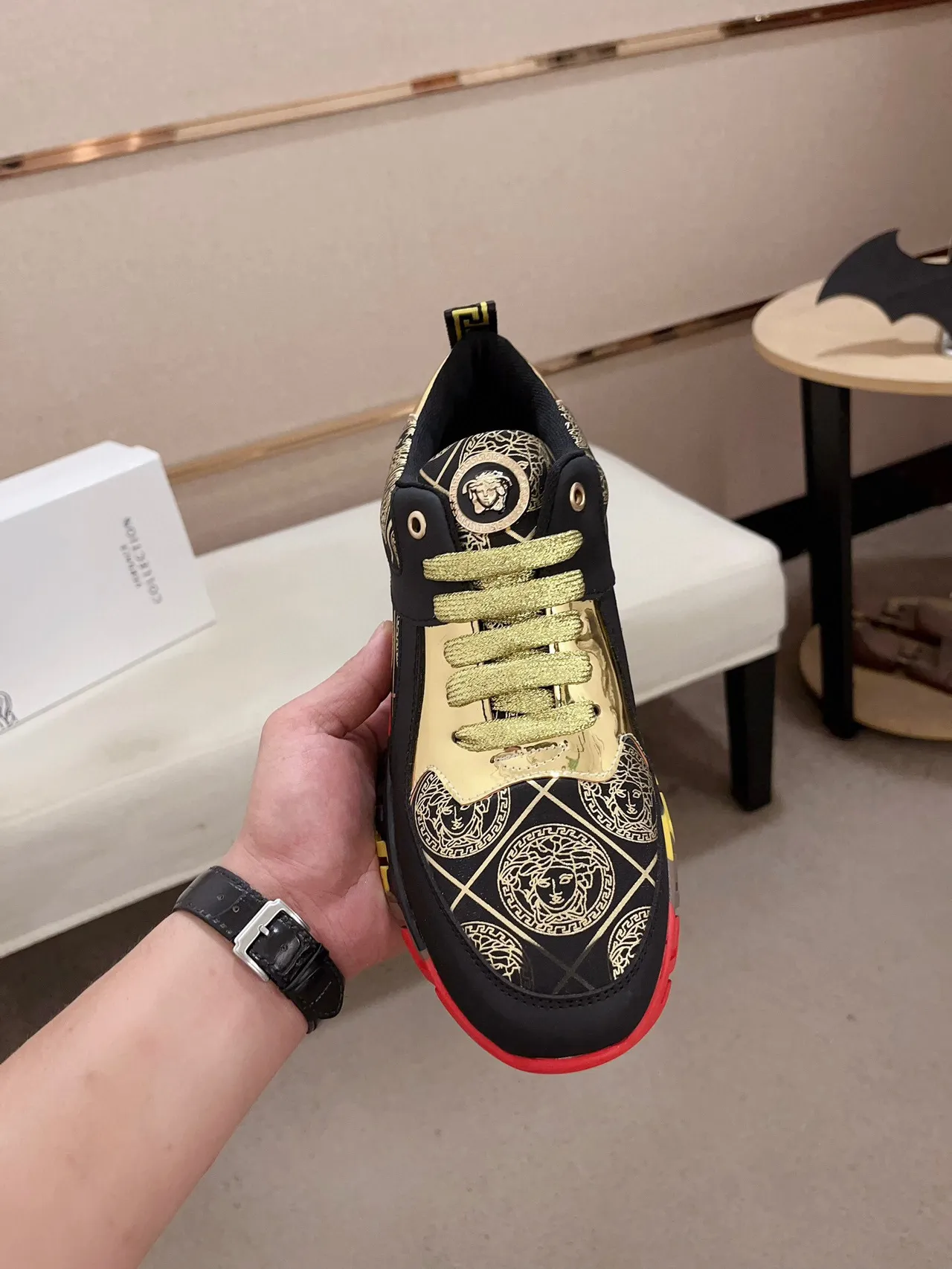 Versace Black Multicolor Medusa-Print Upper Greca Key Sole Tread Chunky Sneakers 2