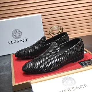 Versace 黑色银色 镂空 一脚蹬 乐福鞋