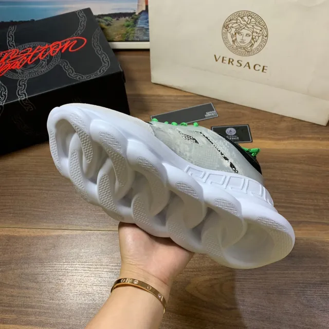 Versace Chain Reaction 米色 灰色 霓虹绿 厚底运动鞋 2