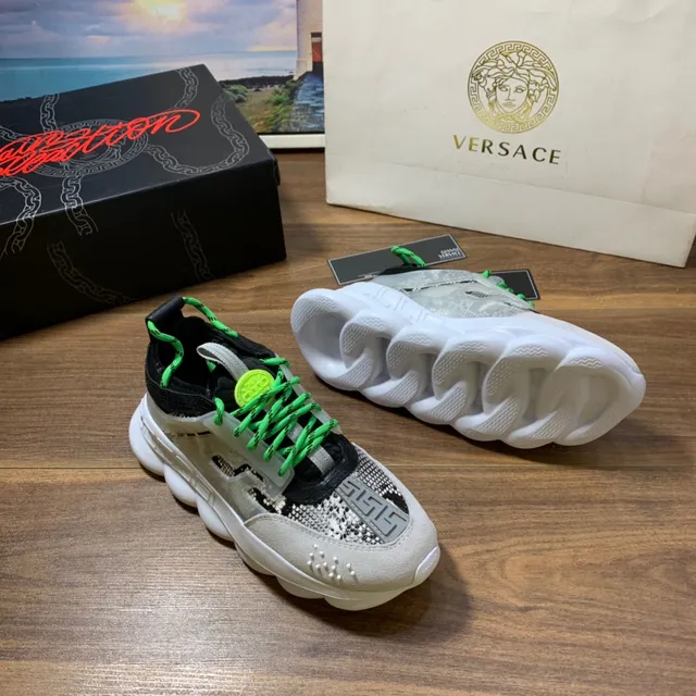 Versace Chain Reaction 米色 灰色 霓虹绿 厚底运动鞋 6