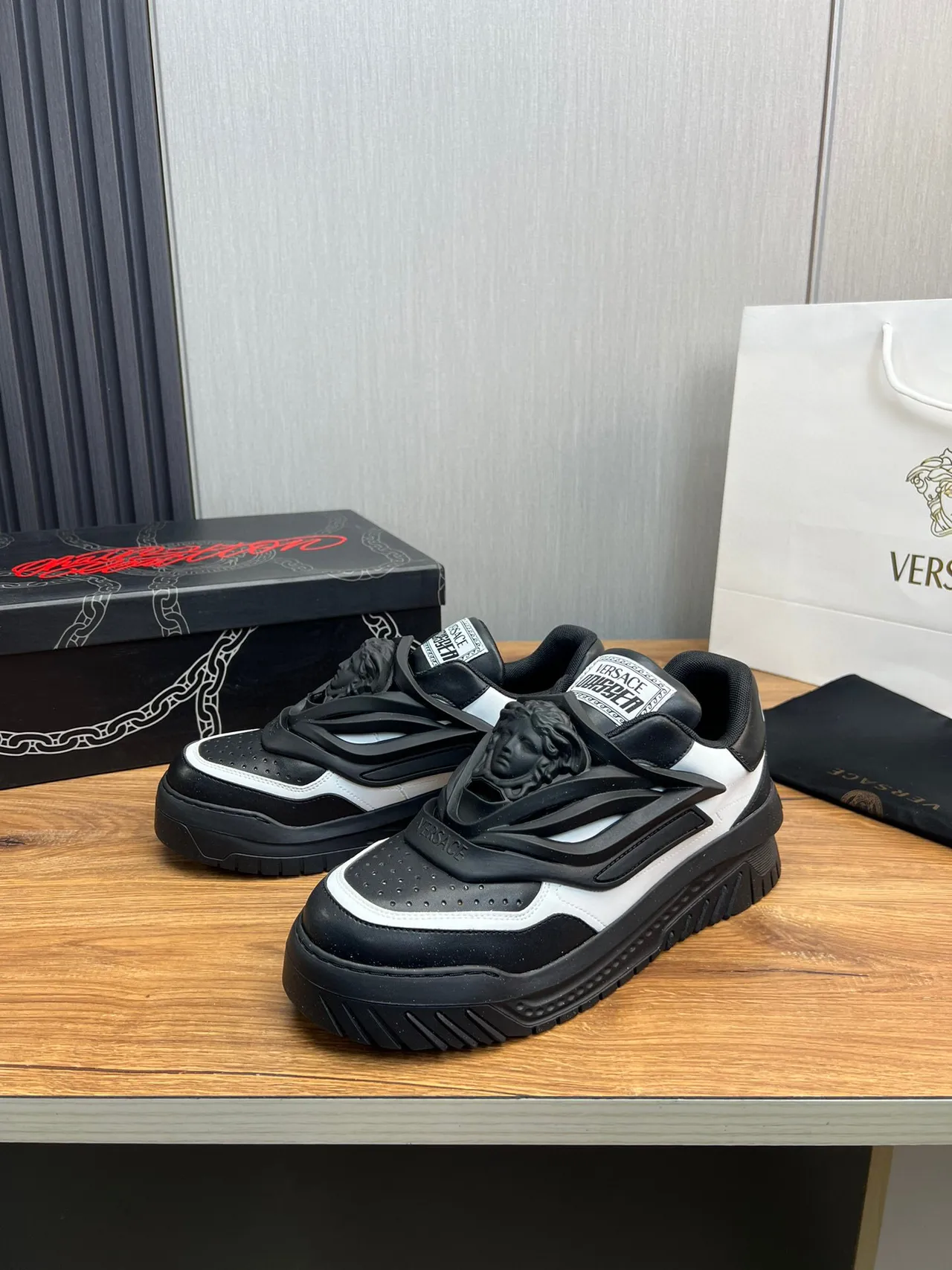 Versace Chain Reaction Black and White Lifestyle Sneakers 3