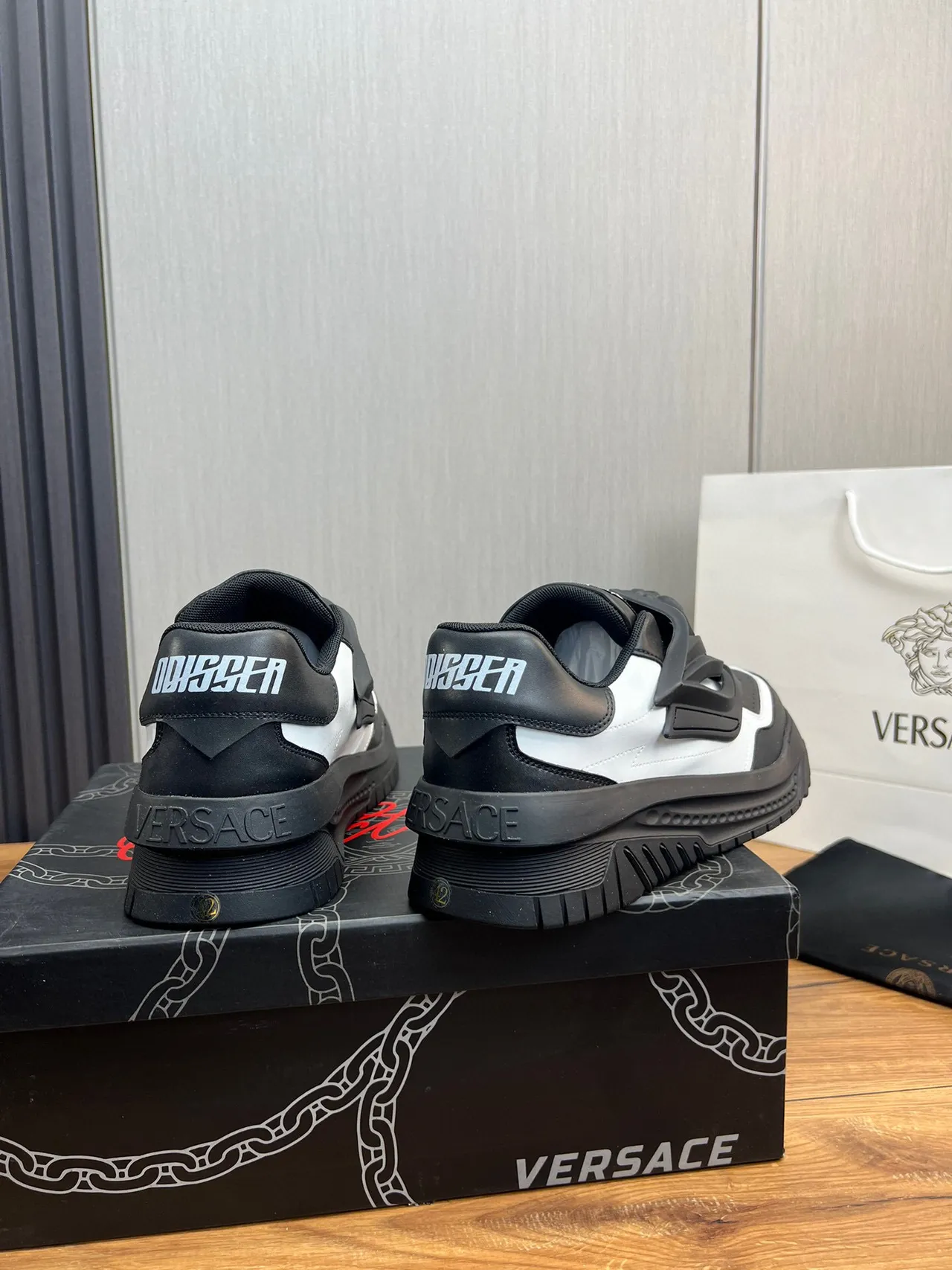 Versace Chain Reaction Black and White Lifestyle Sneakers 4