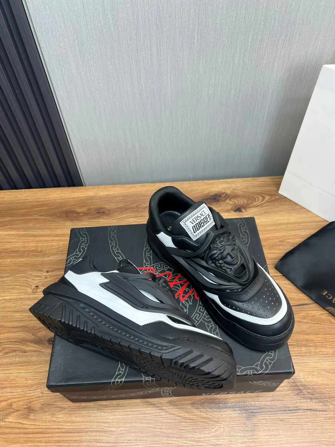 Versace Chain Reaction Black and White Lifestyle Sneakers 5