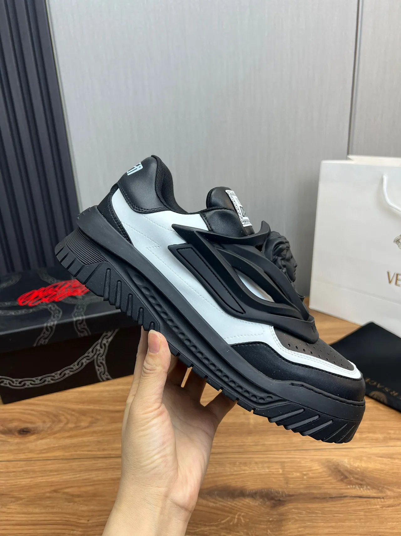 Versace Chain Reaction Black and White Lifestyle Sneakers 6