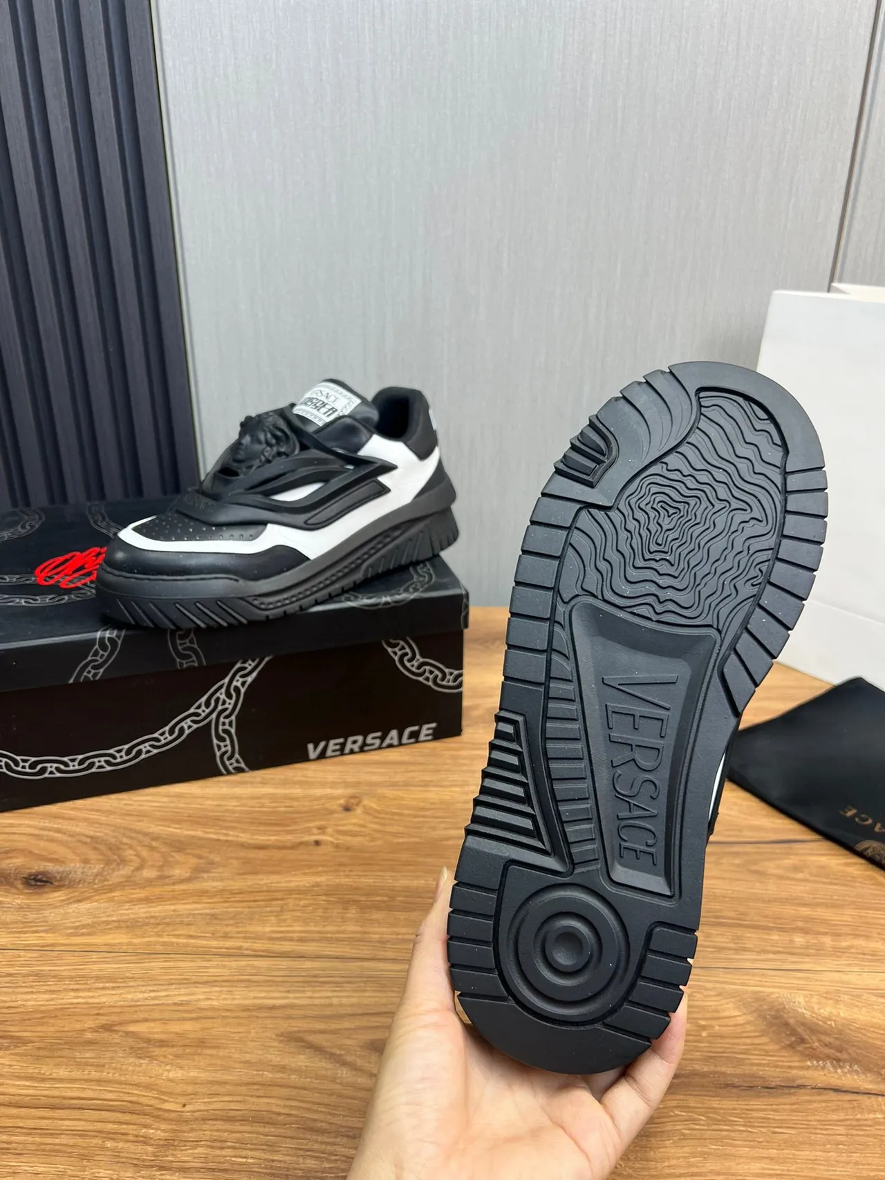 Versace Chain Reaction Black and White Lifestyle Sneakers 8