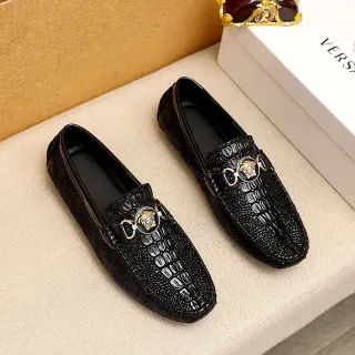 Versace Chain Reaction Croc-Embossed Noir Loafers