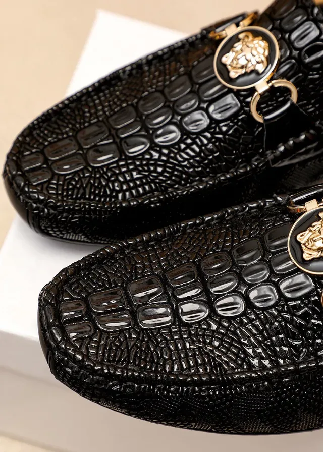 Versace Chain Reaction Croc-Embossed Negro Loafers 2