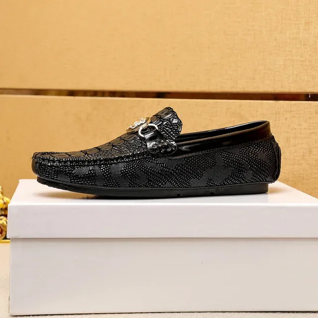 Versace Chain Reaction Croc-Embossed Negro Loafers 4