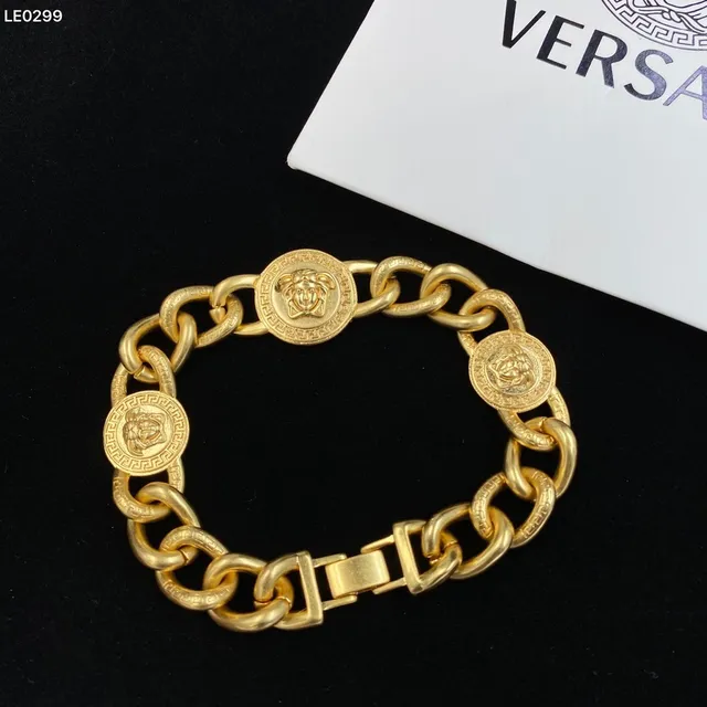Versace سلسلة رد الفعل قلادة ذهبية سميكة كيرب Medusa نقوش المداليون 3