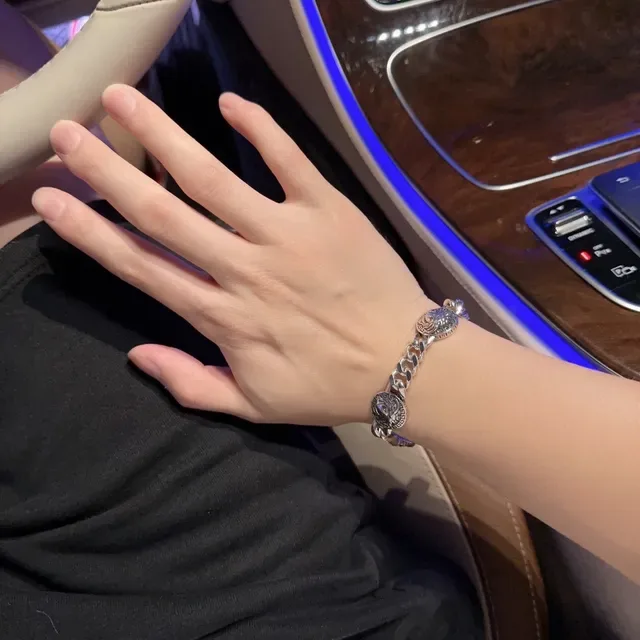 Versace Chain Reaction Medusa Head Silver-Tone Curb Chain Bracelet 7