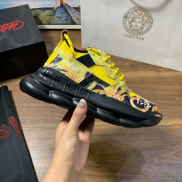 Versace Chain Reaction Semelle Jaune Noir Impression Graphique Baroque Sneakers Chunky 4