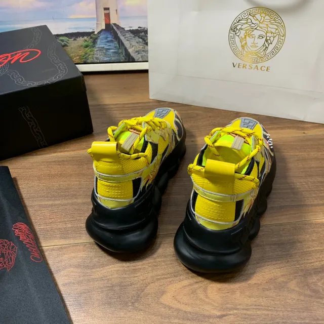 Versace Chain Reaction Semelle Jaune Noir Impression Graphique Baroque Sneakers Chunky 5