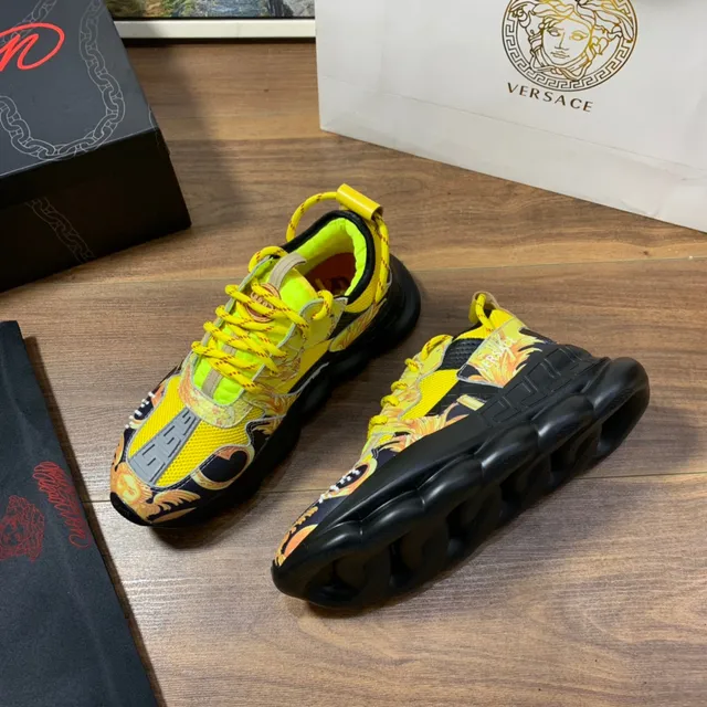 Versace Chain Reaction Semelle Jaune Noir Impression Graphique Baroque Sneakers Chunky 6