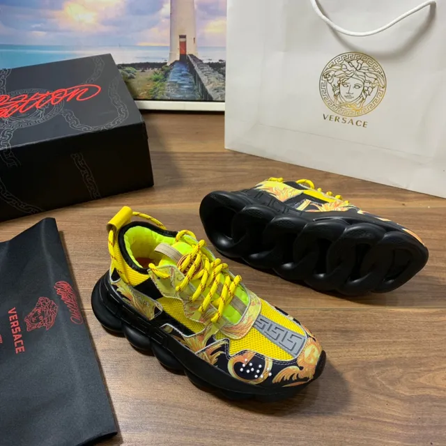 Versace Chain Reaction Semelle Jaune Noir Impression Graphique Baroque Sneakers Chunky 7
