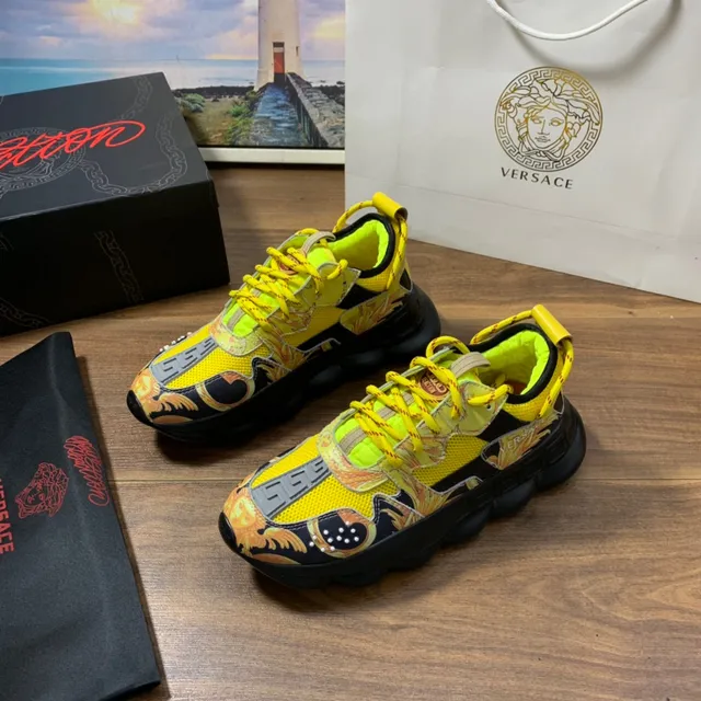Versace Chain Reaction Semelle Jaune Noir Impression Graphique Baroque Sneakers Chunky 8