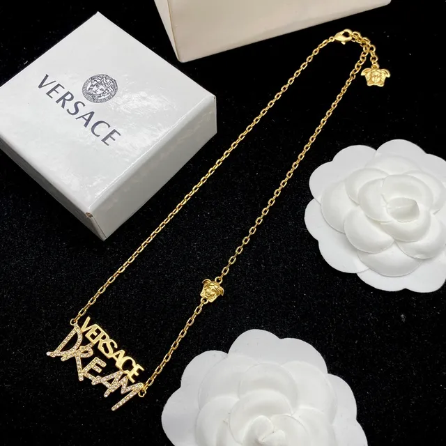 Versace Dream Gold Cadena Transparente Pavé-Crystal Letra Collar 7
