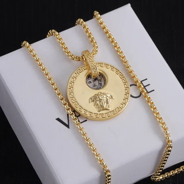 Versace Gold Curb Chain Circular Medusa Pendant Necklace 3