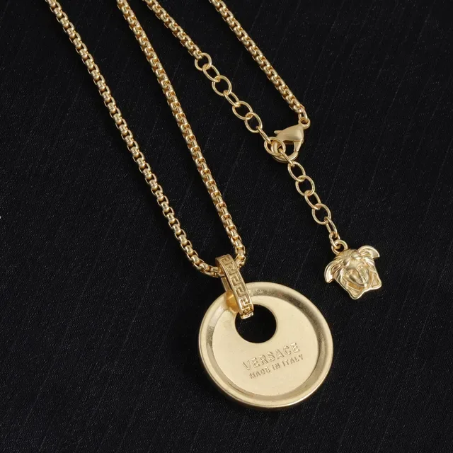 Versace Gold Curb Chain Circular Medusa Pendant Necklace 4