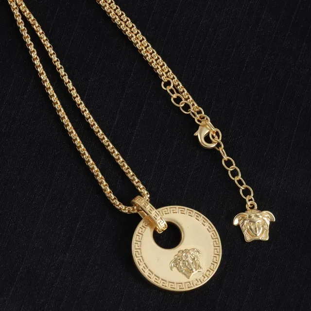 Versace Gold Curb Chain Circular Medusa Pendant Necklace 6