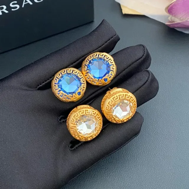 Versace Greca Odissea Gold-Tone Crystal Stud Earrings 6