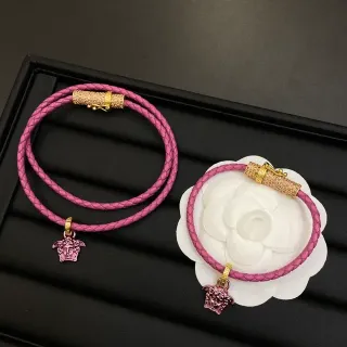 Versace Medusa Charm Pink Braided Leather Bracelet