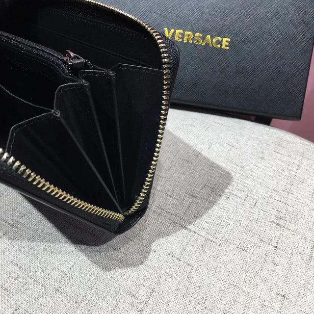 Versace Medusa Collection Black Pebbled Leather Long Wallet 2