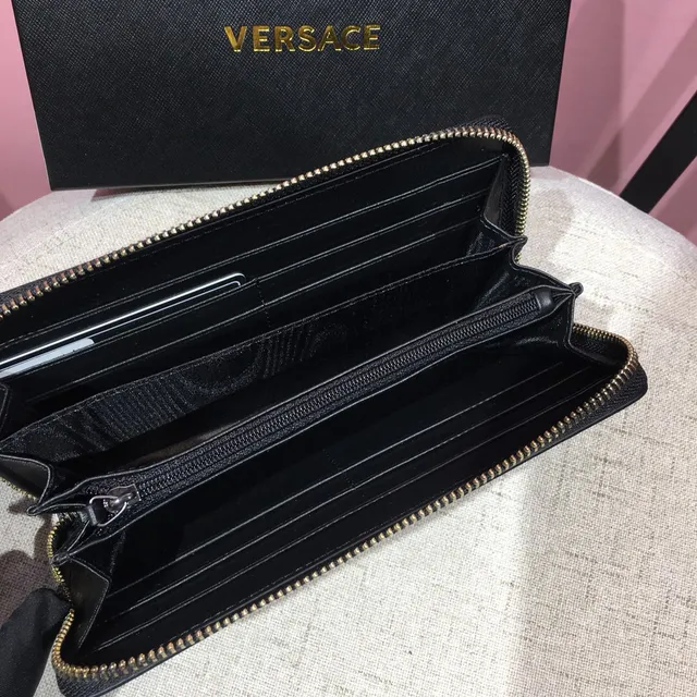 Versace Medusa Collection Black Pebbled Leather Long Wallet 3