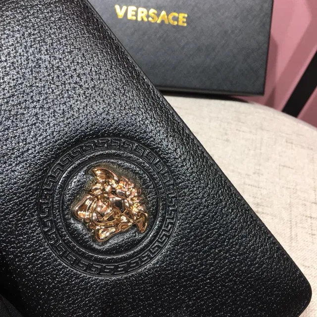 Versace Medusa Collection Black Pebbled Leather Long Wallet 4