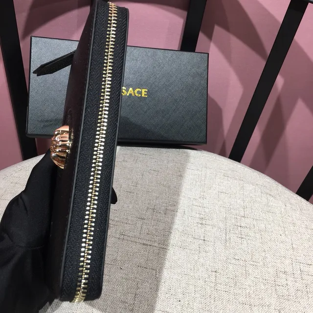 Versace Medusa Collection Black Pebbled Leather Long Wallet 5