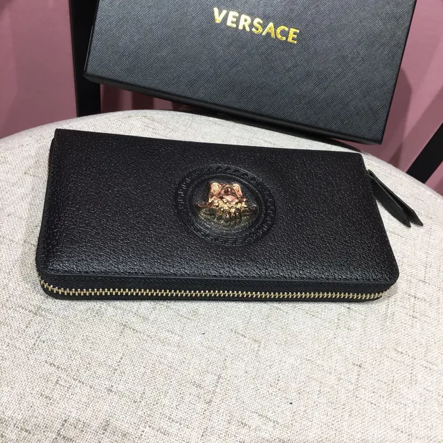Versace Medusa Collection Black Pebbled Leather Long Wallet 6