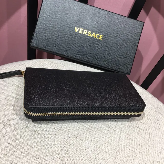 Versace Medusa Collection Black Pebbled Leather Long Wallet 7