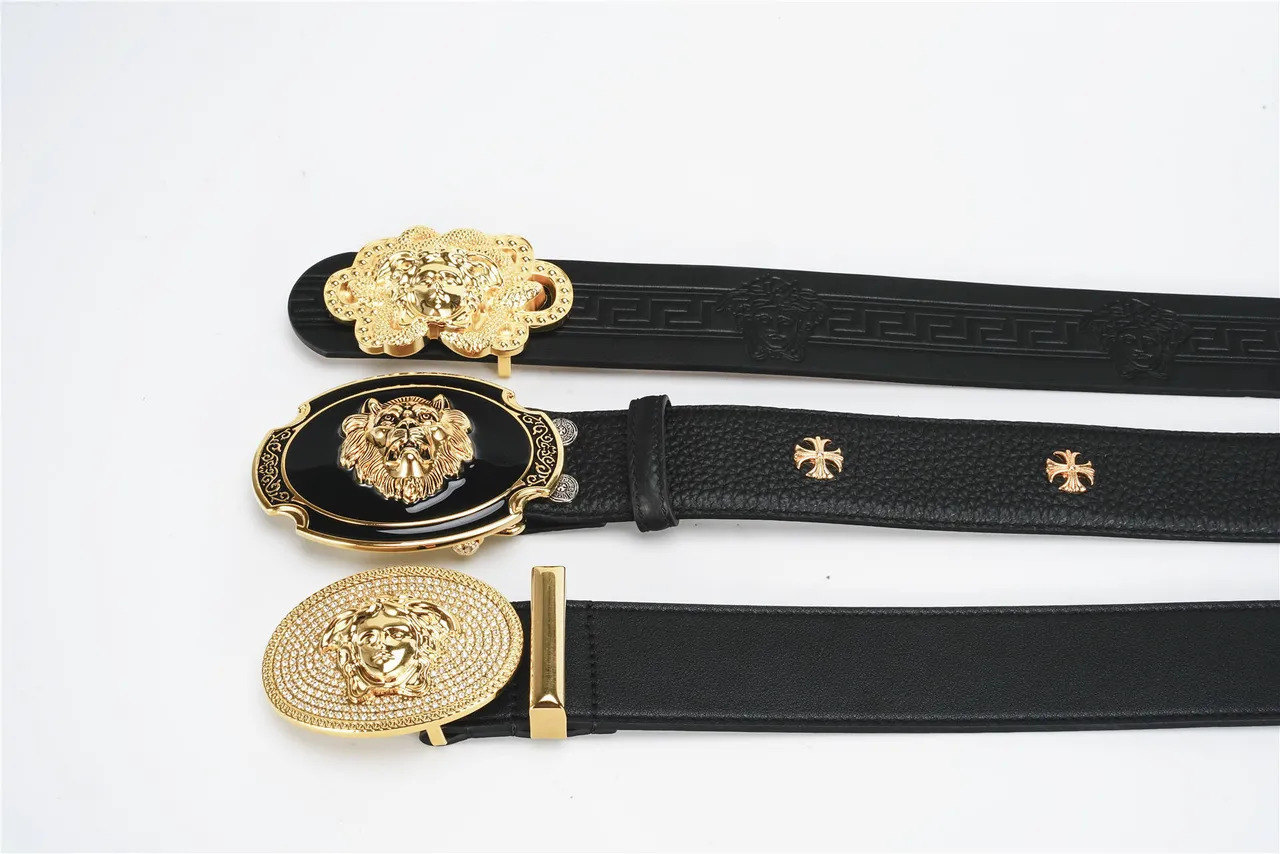 Versace Medusa Crystal-Embellished Gold Oval Buckle Leather Belt 2