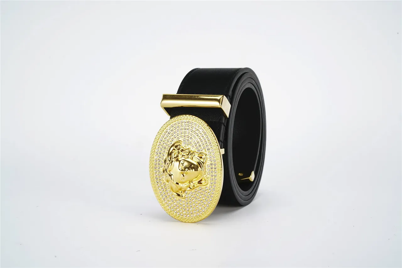Versace Medusa Crystal-Embellished Gold Oval Buckle Leather Belt 6