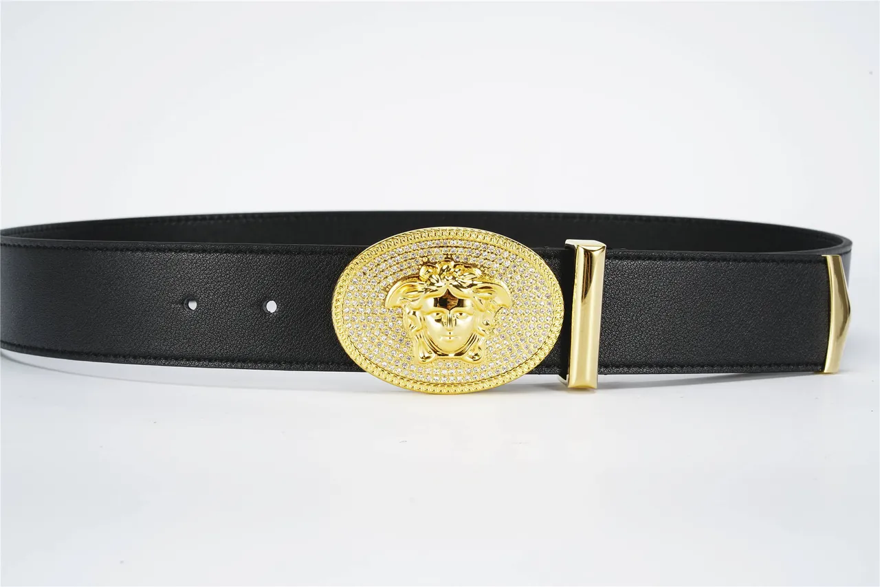 Versace Medusa Crystal-Embellished Gold Oval Buckle Leather Belt 8