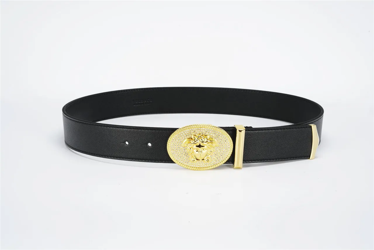 Versace Medusa Crystal-Embellished Gold Oval Buckle Leather Belt 9