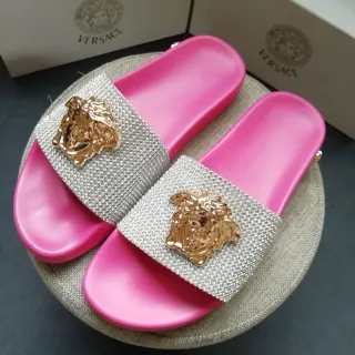 Versace Medusa Slide 粉色水晶鞋带拖鞋