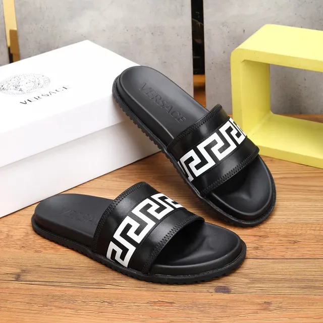 Versace Odissea Greca Key Pattern Black Slippers 8